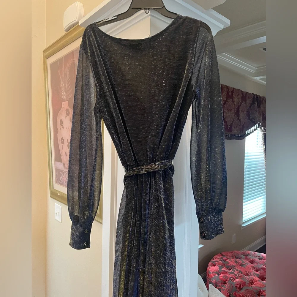 Large Gold and Navy Blue Dress - Picture 6 of 6